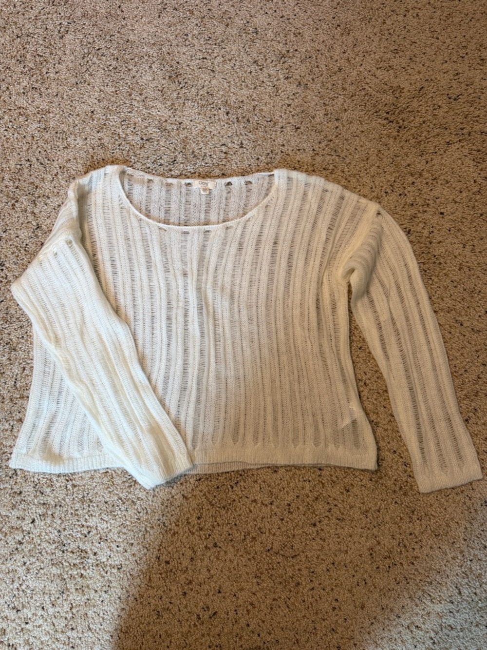 Women’s Ganji Lightweight Cream Scoop-Neck Open-Knit Sweater- S/M